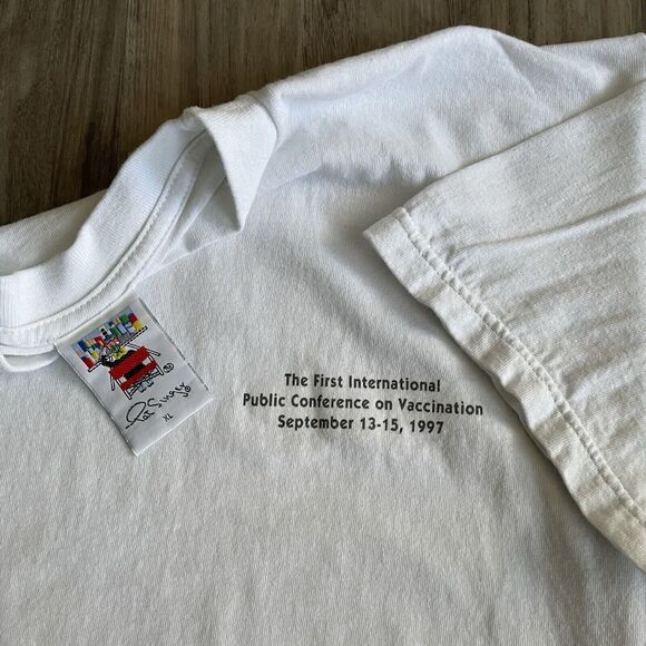 Vintage Vaccine T-Shirt Size L White Medicine Vaccination Rare Conference - Picture 1 of 4